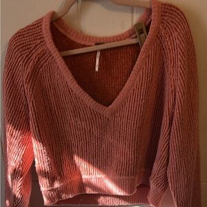 Free People pink and orange striped V-Neck Sweater